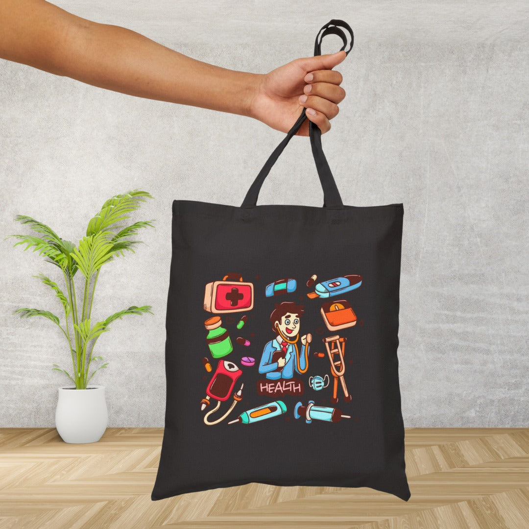Health-Themed Cotton Canvas Tote Bag, Eco-Friendly Grocery Bag, Doctor's Gifts, Cute Nurse Tote, Medical Supplies Bag