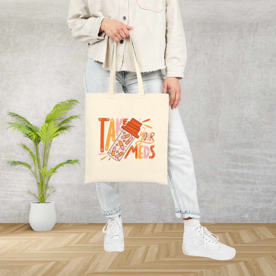 Cute Cotton Canvas Tote Bag, Design, Eco-Friendly Shopping Bag, Gift for Health Enthusiasts, Daily Use Tote