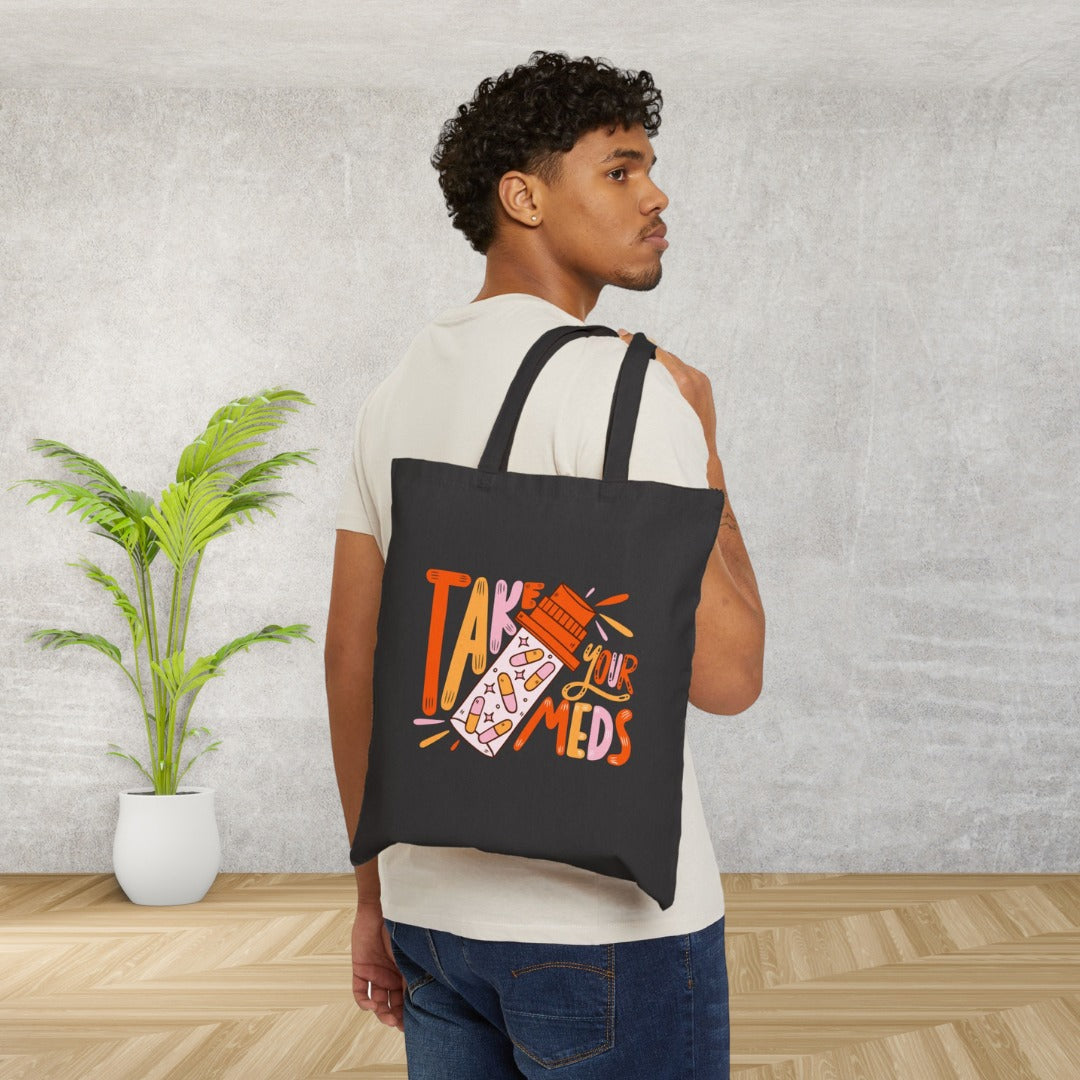 Cute Cotton Canvas Tote Bag, Design, Eco-Friendly Shopping Bag, Gift for Health Enthusiasts, Daily Use Tote