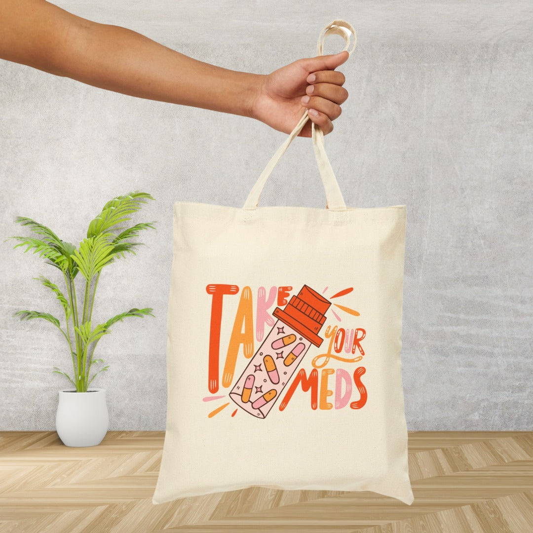 Cute Cotton Canvas Tote Bag, Design, Eco-Friendly Shopping Bag, Gift for Health Enthusiasts, Daily Use Tote