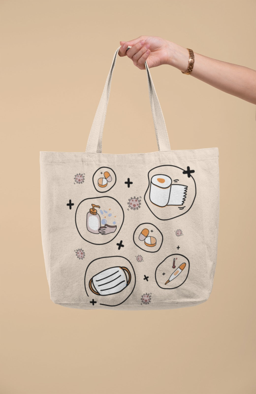 Cute Illustrated Cotton Canvas Tote Bag, Eco-Friendly Bag, Grocery Shopping, Beach, Gift for Food Lovers, Minimalist Design