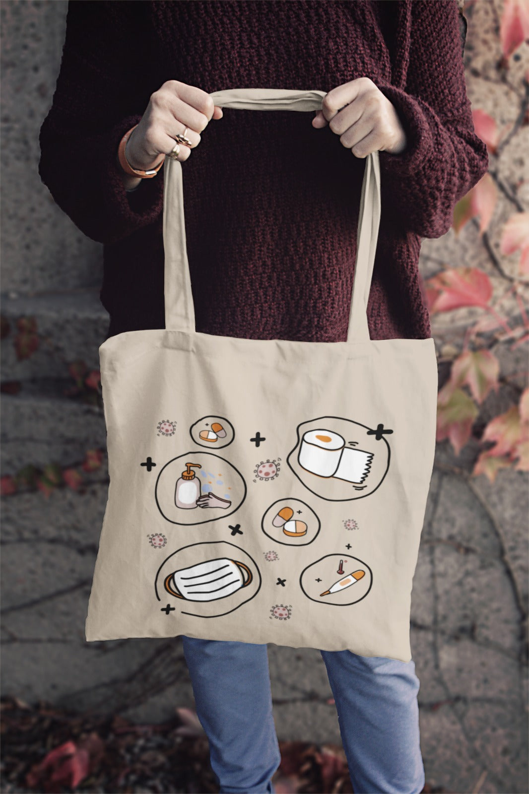 Cute Illustrated Cotton Canvas Tote Bag, Eco-Friendly Bag, Grocery Shopping, Beach, Gift for Food Lovers, Minimalist Design