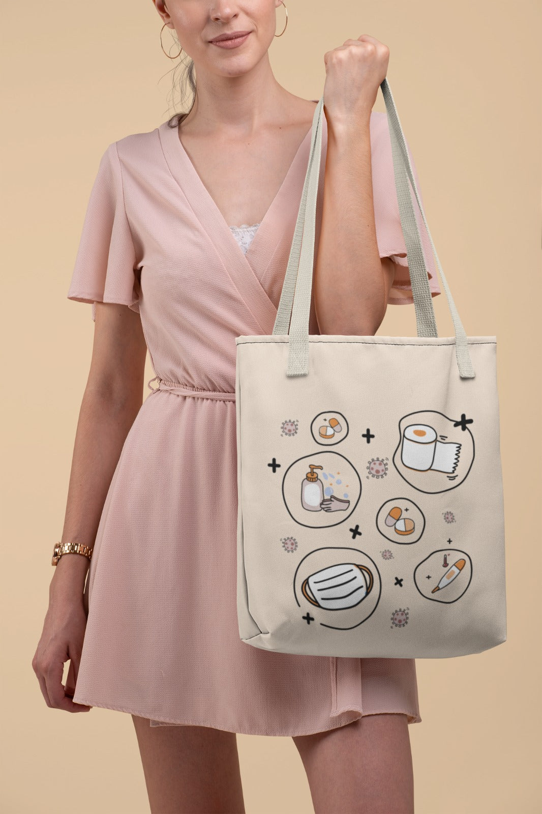 Cute Illustrated Cotton Canvas Tote Bag, Eco-Friendly Bag, Grocery Shopping, Beach, Gift for Food Lovers, Minimalist Design