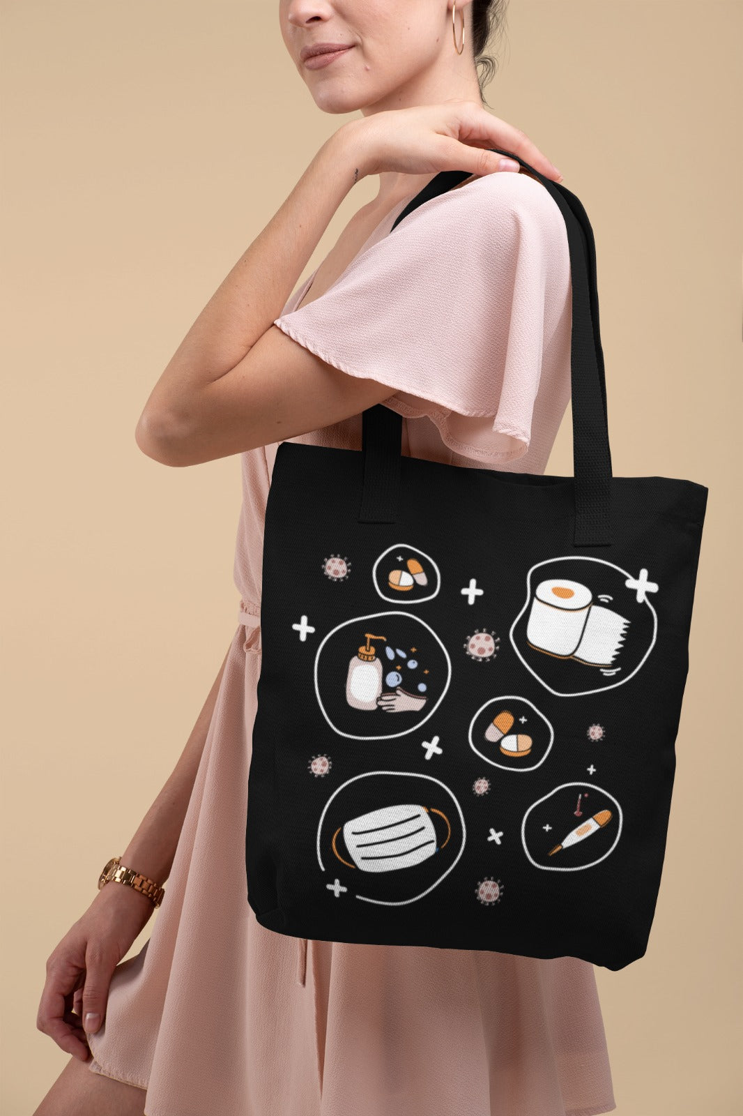 Cute Illustrated Cotton Canvas Tote Bag, Eco-Friendly Bag, Grocery Shopping, Beach, Gift for Food Lovers, Minimalist Design