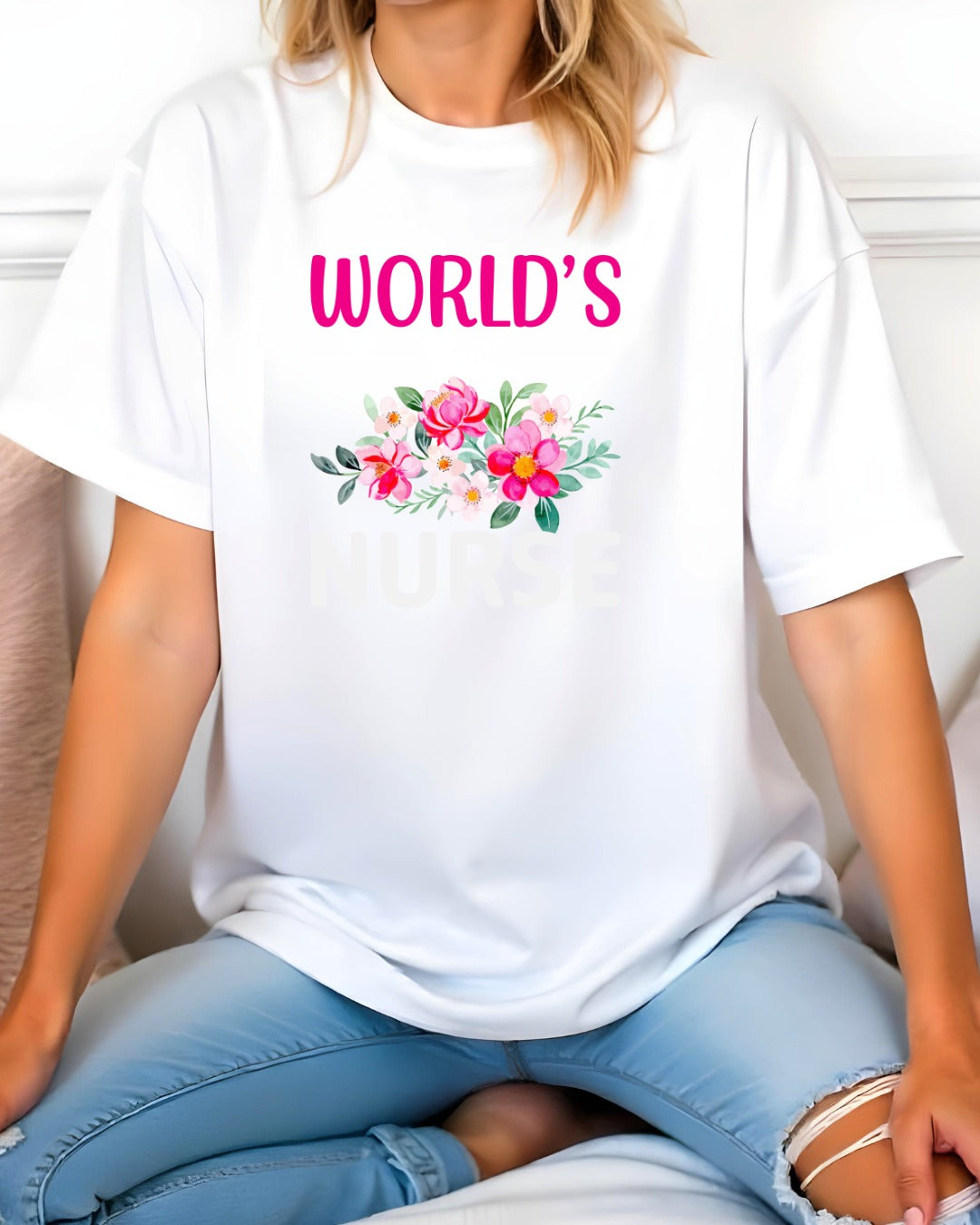 World's Nurse Short Sleeve Tee, Floral Nurse T-Shirt for Healthcare Workers, Gift for Nurses, Nurse Appreciation Day Tee,