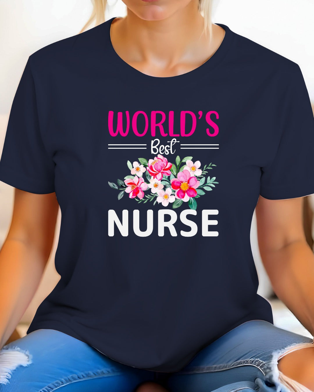 World's Nurse Short Sleeve Tee, Floral Nurse T-Shirt for Healthcare Workers, Gift for Nurses, Nurse Appreciation Day Tee,