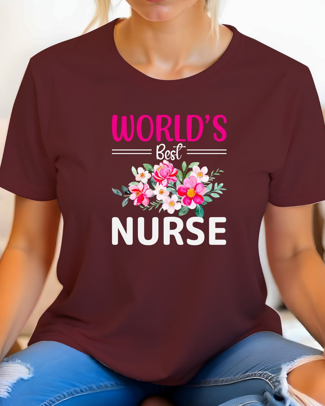 World's Nurse Short Sleeve Tee, Floral Nurse T-Shirt for Healthcare Workers, Gift for Nurses, Nurse Appreciation Day Tee,