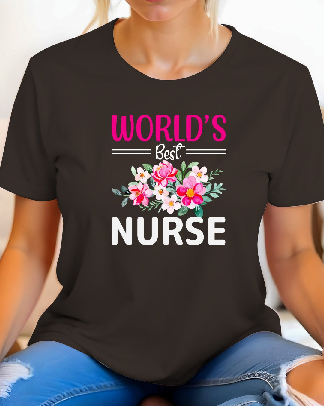 World's Nurse Short Sleeve Tee, Floral Nurse T-Shirt for Healthcare Workers, Gift for Nurses, Nurse Appreciation Day Tee,