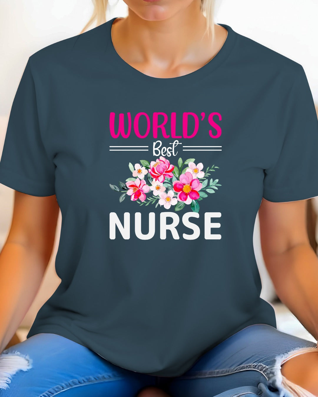 World's Nurse Short Sleeve Tee, Floral Nurse T-Shirt for Healthcare Workers, Gift for Nurses, Nurse Appreciation Day Tee,