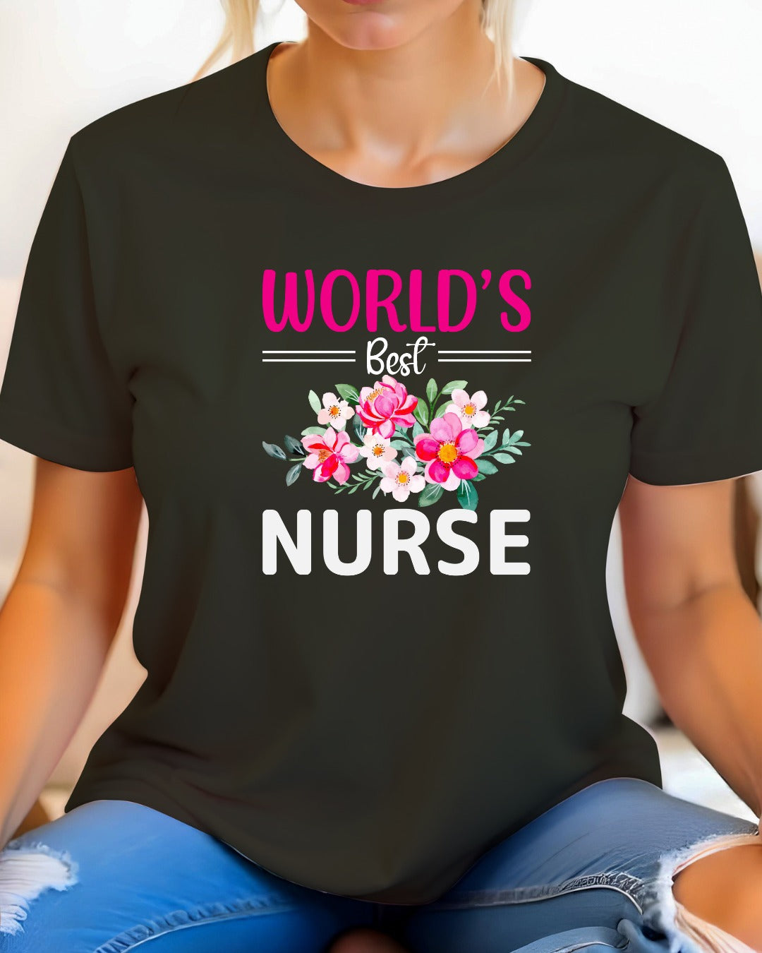 World's Nurse Short Sleeve Tee, Floral Nurse T-Shirt for Healthcare Workers, Gift for Nurses, Nurse Appreciation Day Tee,