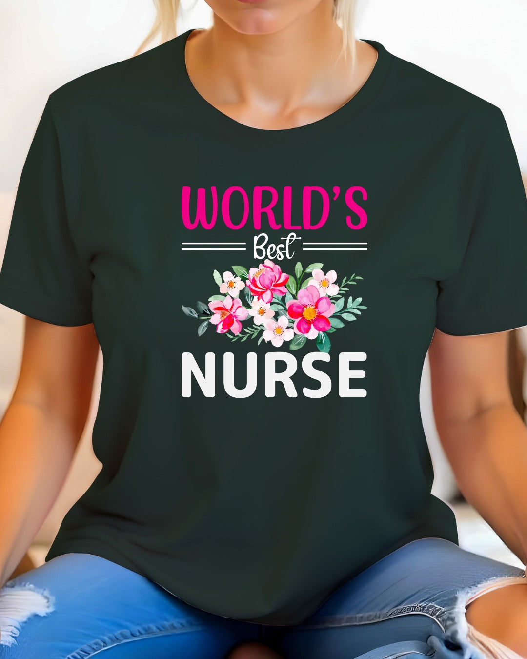 World's Nurse Short Sleeve Tee, Floral Nurse T-Shirt for Healthcare Workers, Gift for Nurses, Nurse Appreciation Day Tee,