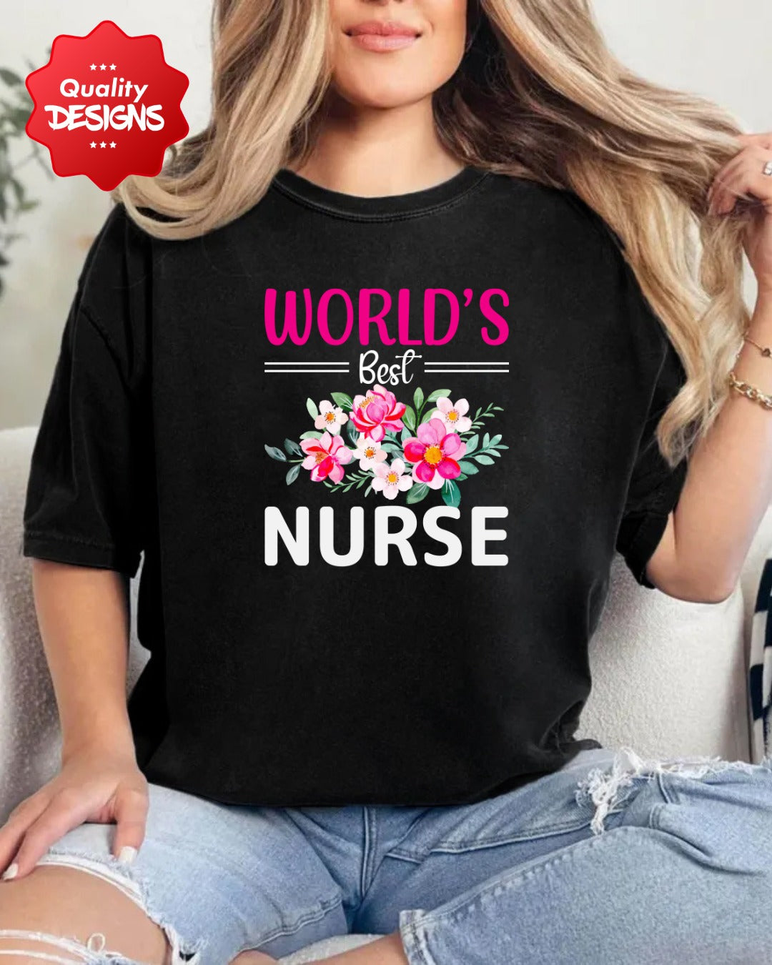 World's Nurse Short Sleeve Tee, Floral Nurse T-Shirt for Healthcare Workers, Gift for Nurses, Nurse Appreciation Day Tee,
