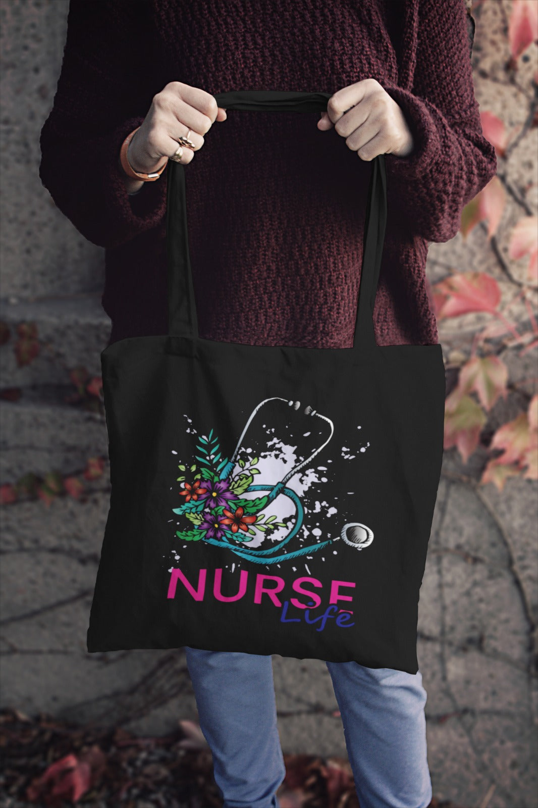 Nurse Life Cotton Canvas Tote Bag, Eco-Friendly Tote, Nurse Gift, Floral Tote, Shopping Bag, Healthcare Tote