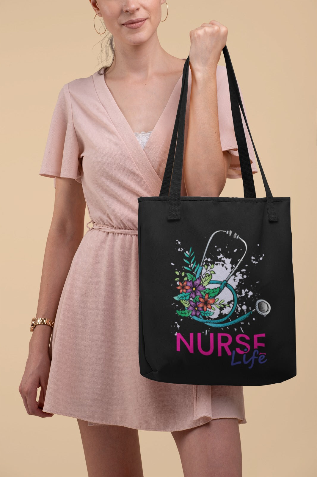 Nurse Life Cotton Canvas Tote Bag, Eco-Friendly Tote, Nurse Gift, Floral Tote, Shopping Bag, Healthcare Tote
