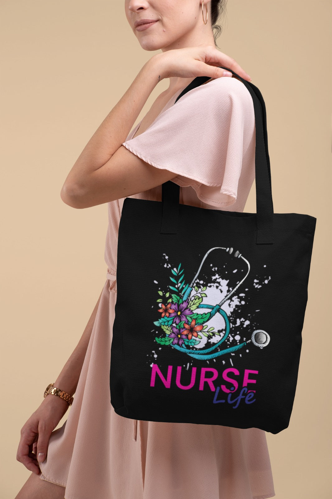 Nurse Life Cotton Canvas Tote Bag, Eco-Friendly Tote, Nurse Gift, Floral Tote, Shopping Bag, Healthcare Tote