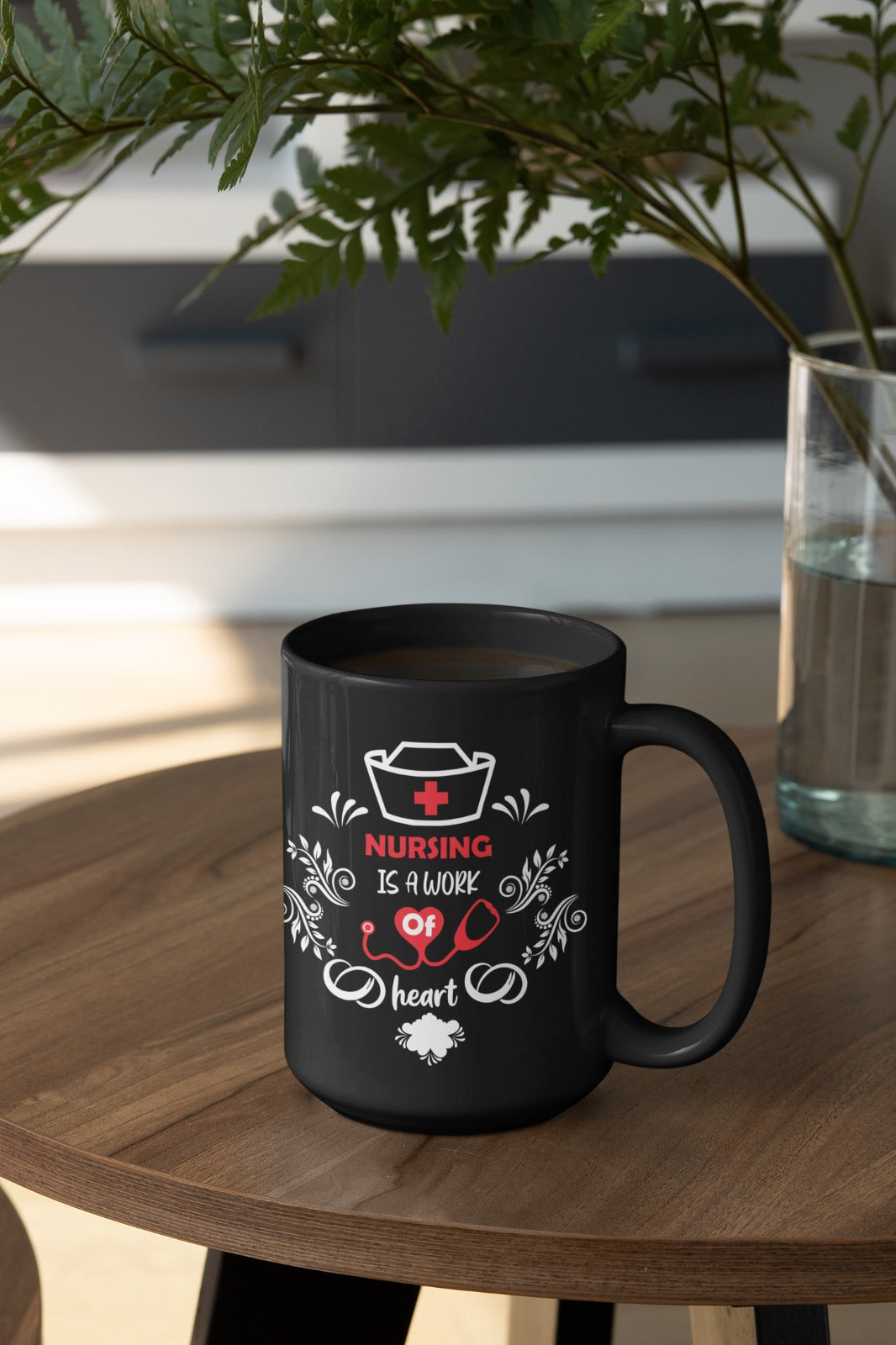 Nurse Heart Black Mug, Perfect Gift for Healthcare Workers, Coffee Lovers, Nursing Graduates, Valentine’s Day, Appreciation for Nurse