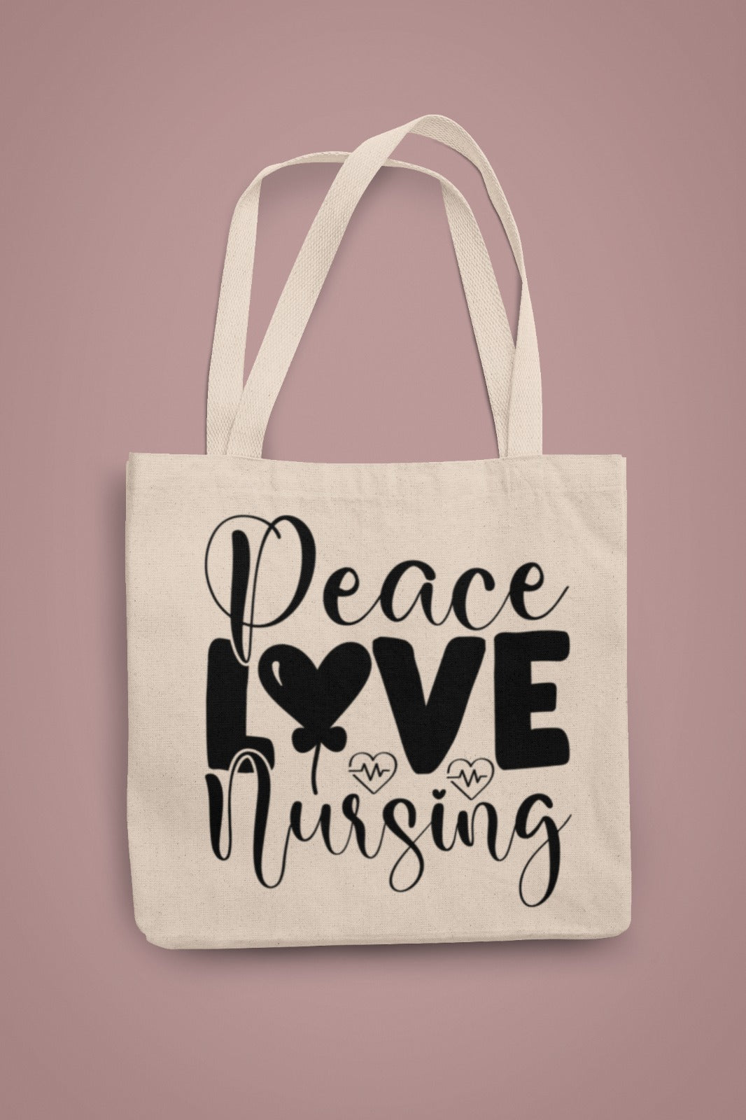 Nursing Tote Bag, Peace Love Gift for Nurse, Nurse Appreciation Week, Canvas Shoulder Bag, Nurse Graduation Present, Nurse Tote Bag for Work