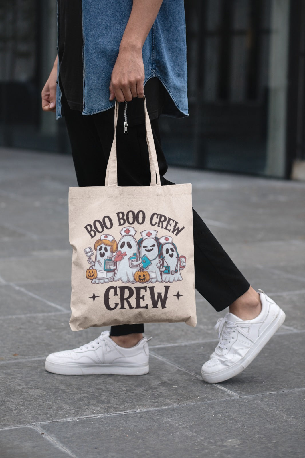 Halloween Dog Crew Cotton Canvas Tote Bag, Trick or Treat Bag, Pet Lovers Gift, Eco-Friendly Shopping Tote, Fall Festival Accessories