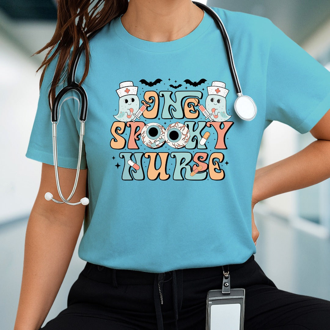 One Spooky Nurse Halloween T-Shirt, Cute Ghost Nurse Shirt for Medical Workers, Funny Halloween Nurse Costume Tee, Spooky RN Gift