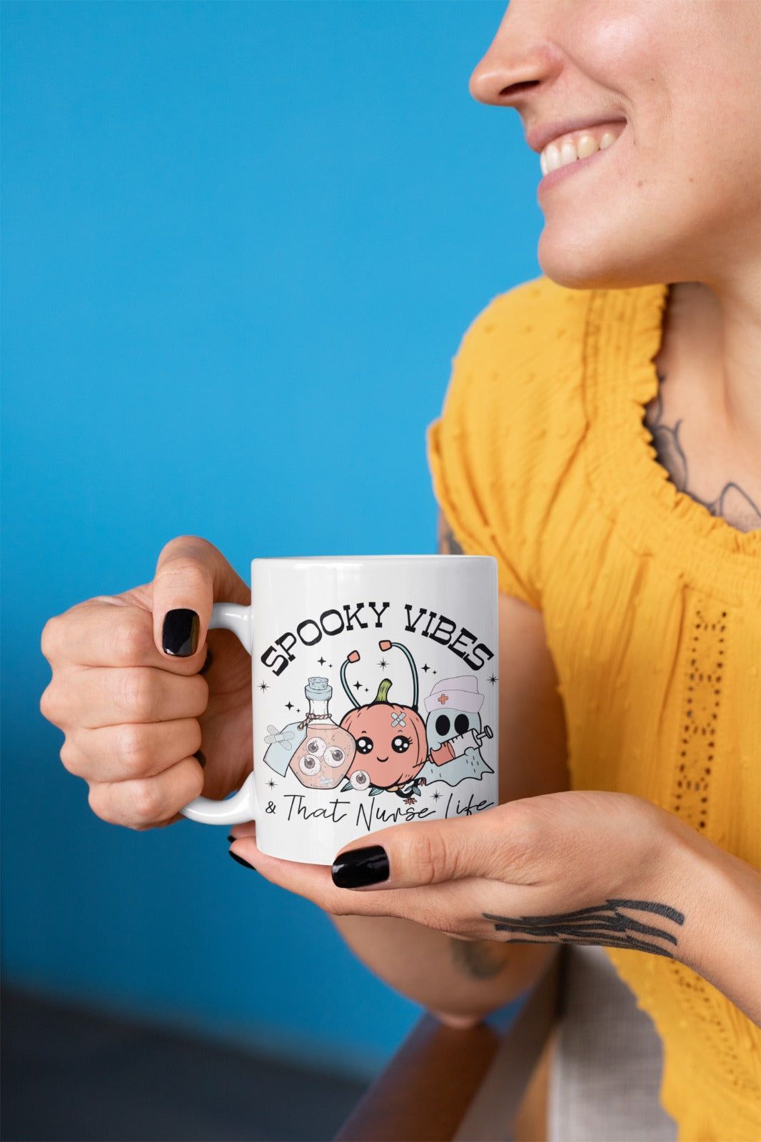 Spooky Vibes Ceramic Mug - Perfect for Halloween, Cozy Home, Gift for Friends, Coffee Lovers, Whimsical Decor