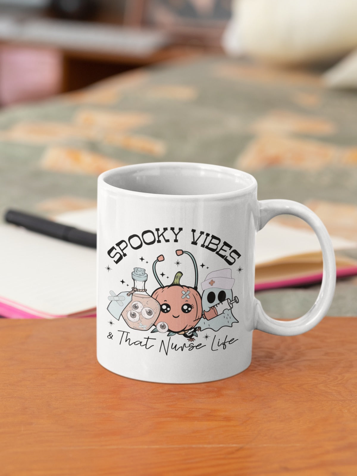 Spooky Vibes Ceramic Mug - Perfect for Halloween, Cozy Home, Gift for Friends, Coffee Lovers, Whimsical Decor