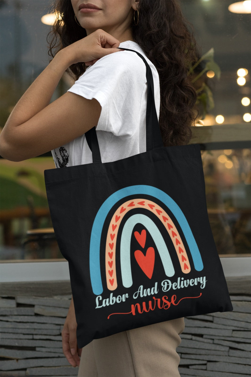 Labor and Delivery Nurse Tote Bag, Nurse Gifts, Rainbow Design Bag, Hospital Tote, Canvas Bag for Nurses, Labor and Delivery