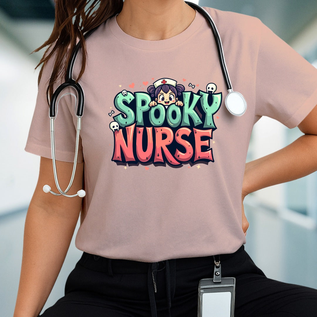 Spooky Nurse Tee, Halloween Costume Shirt, Unisex Graphic T, Funny Nurse Humor Top, Medical Worker Gift, Cozy Casual Wear