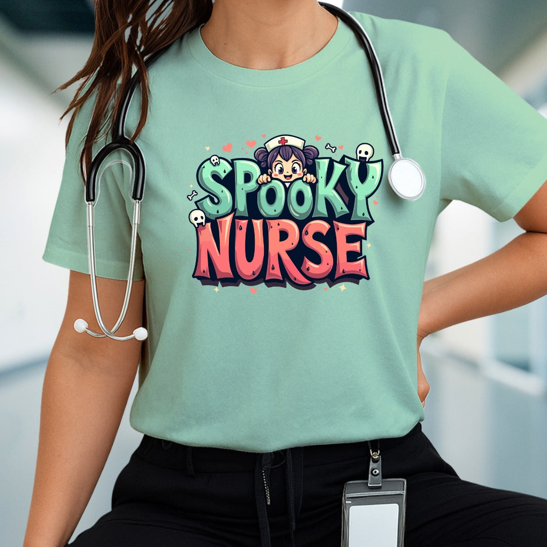 Spooky Nurse Tee, Halloween Costume Shirt, Unisex Graphic T, Funny Nurse Humor Top, Medical Worker Gift, Cozy Casual Wear