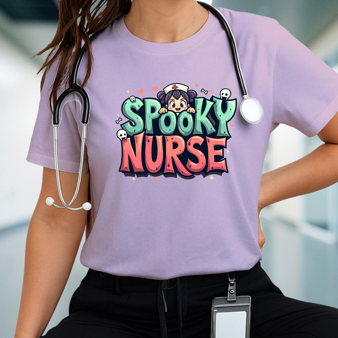 Spooky Nurse Tee, Halloween Costume Shirt, Unisex Graphic T, Funny Nurse Humor Top, Medical Worker Gift, Cozy Casual Wear