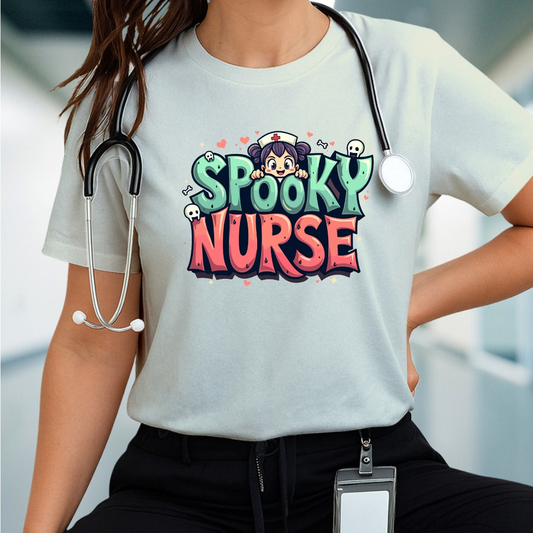 Spooky Nurse Tee, Halloween Costume Shirt, Unisex Graphic T, Funny Nurse Humor Top, Medical Worker Gift, Cozy Casual Wear