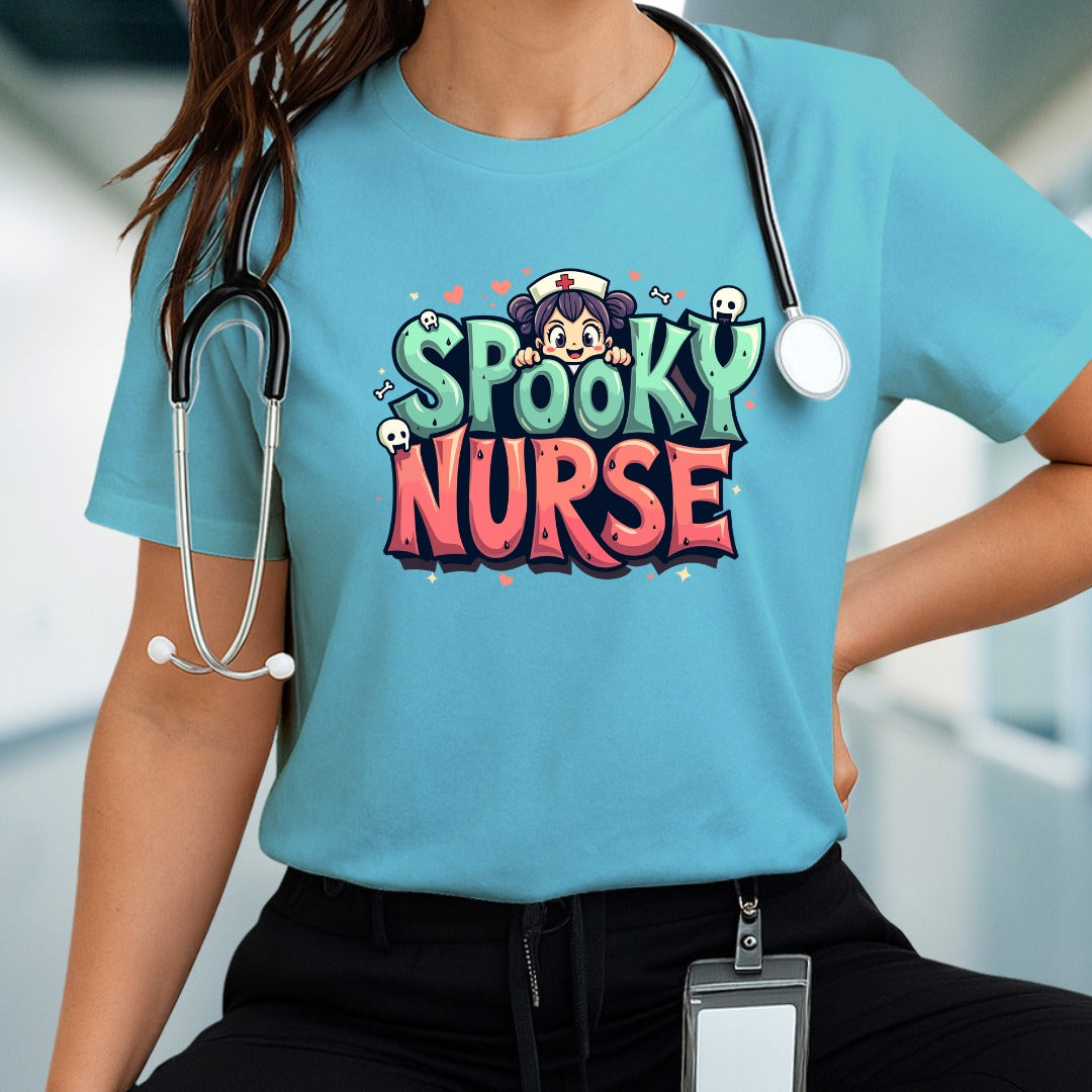 Spooky Nurse Tee, Halloween Costume Shirt, Unisex Graphic T, Funny Nurse Humor Top, Medical Worker Gift, Cozy Casual Wear