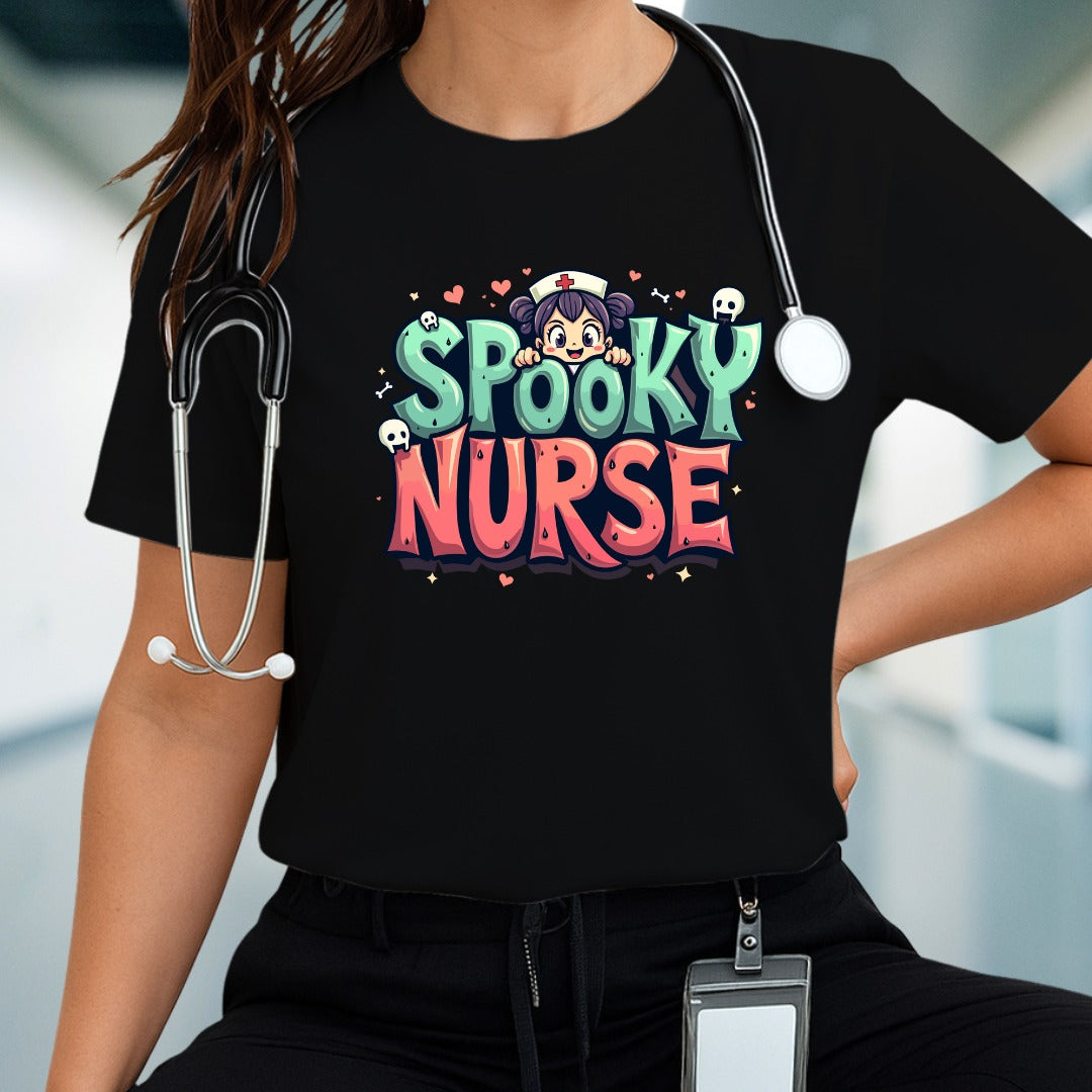 Spooky Nurse Tee, Halloween Costume Shirt, Unisex Graphic T, Funny Nurse Humor Top, Medical Worker Gift, Cozy Casual Wear