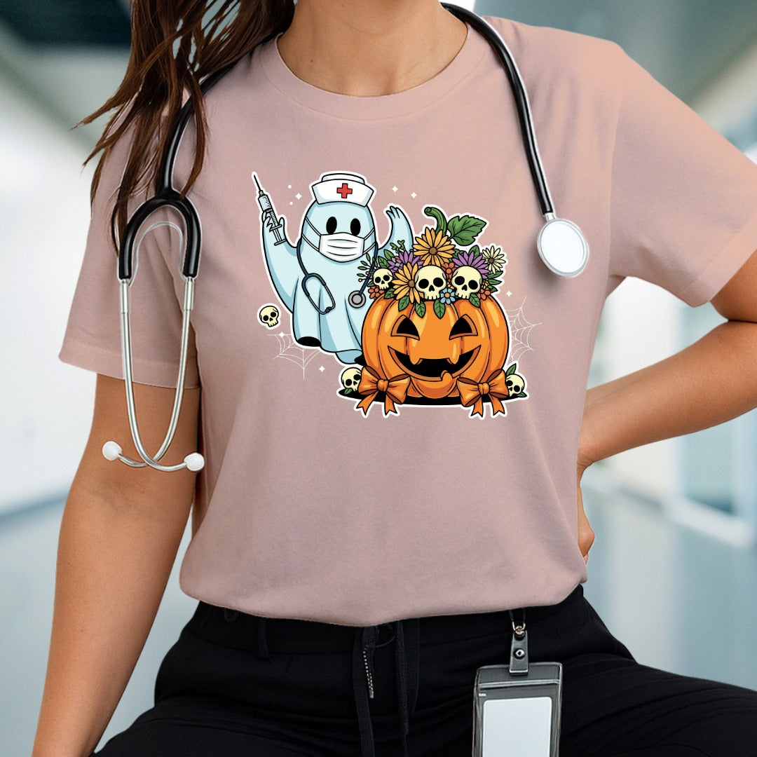 Halloween-Inspired Graphic Tee, Unisex Jersey Short Sleeve, Pumpkin & Ghost Design, Spooky Apparel, Fall Fashion, Casual Halloween Shirt