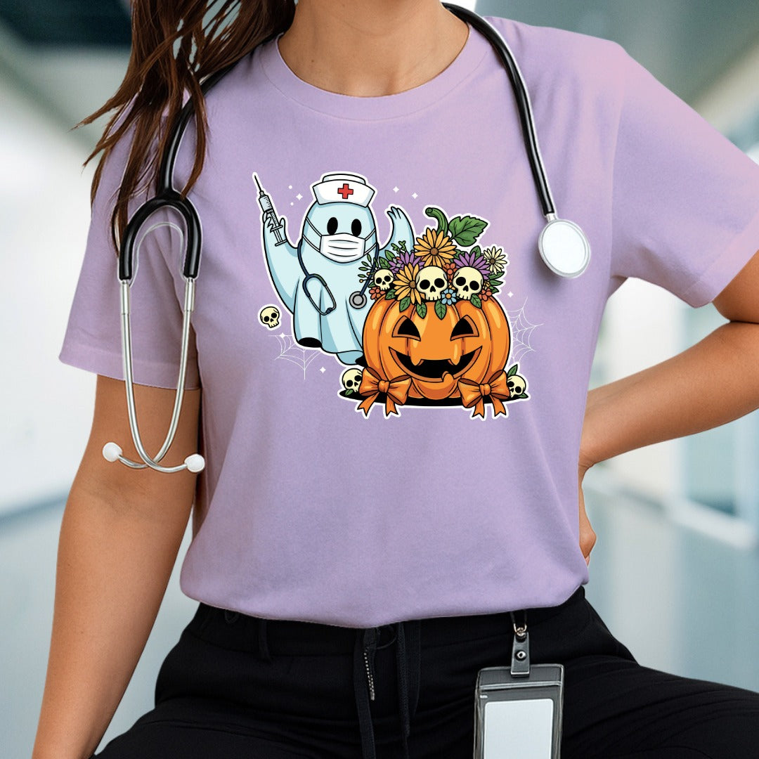 Halloween-Inspired Graphic Tee, Unisex Jersey Short Sleeve, Pumpkin & Ghost Design, Spooky Apparel, Fall Fashion, Casual Halloween Shirt