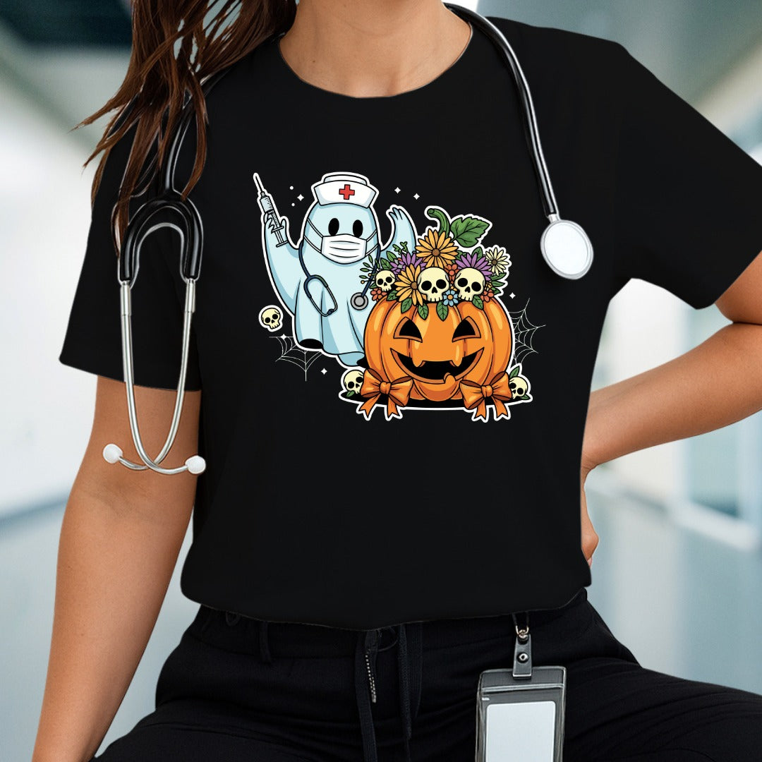 Halloween-Inspired Graphic Tee, Unisex Jersey Short Sleeve, Pumpkin & Ghost Design, Spooky Apparel, Fall Fashion, Casual Halloween Shirt