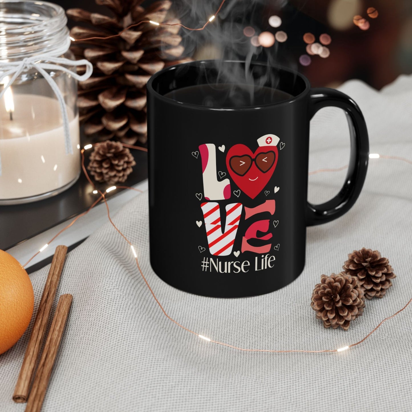 Nurse Life Mug, Black Coffee Cup for Nurses, Valentine's Gift, Funny Nursing Mug, Perfect for Nurses' Day
