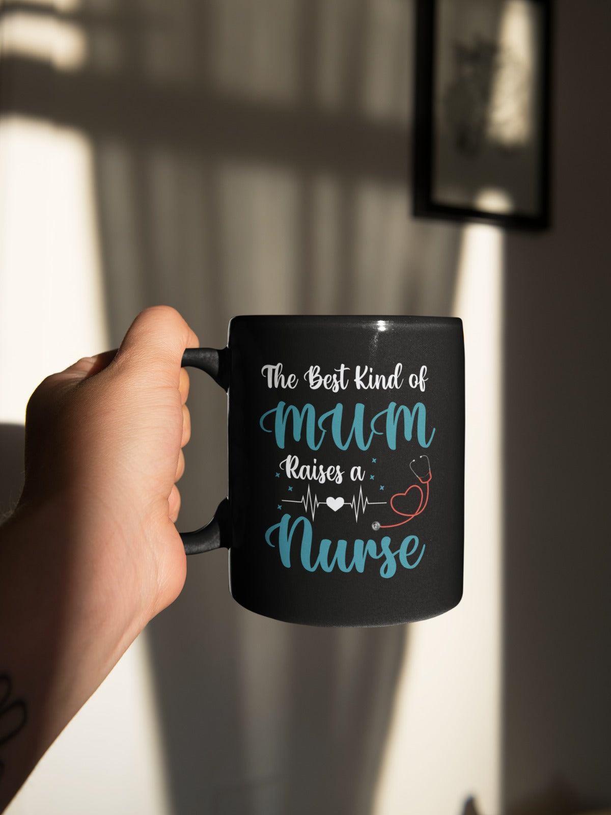 Nurse Mug, Gift for Nurses, Mum Raises A Nurse Mug, Black Coffee Cup, Nurse Appreciation Gift, Nurse Graduation Gift, Nursing Student Mug