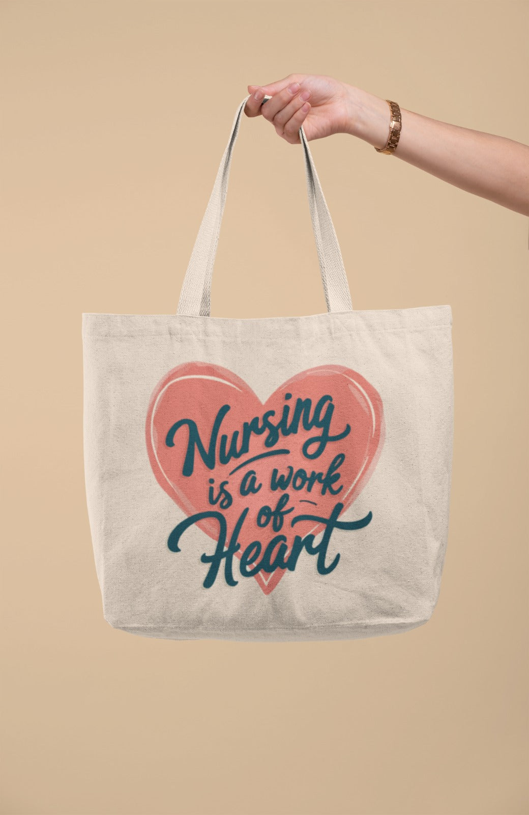 Nursing Tote Bag, Perfect Gift for Nurses, Eco-Friendly Cotton Canvas, Heart Design, Work of Heart, Nurse Appreciation, Everyday Use Tote