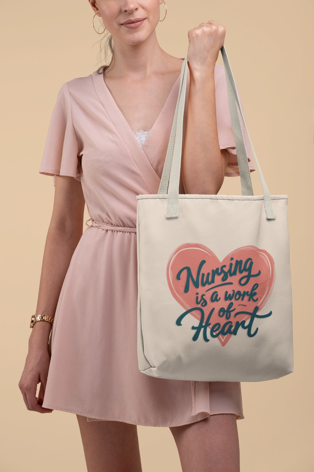 Nursing Tote Bag, Perfect Gift for Nurses, Eco-Friendly Cotton Canvas, Heart Design, Work of Heart, Nurse Appreciation, Everyday Use Tote