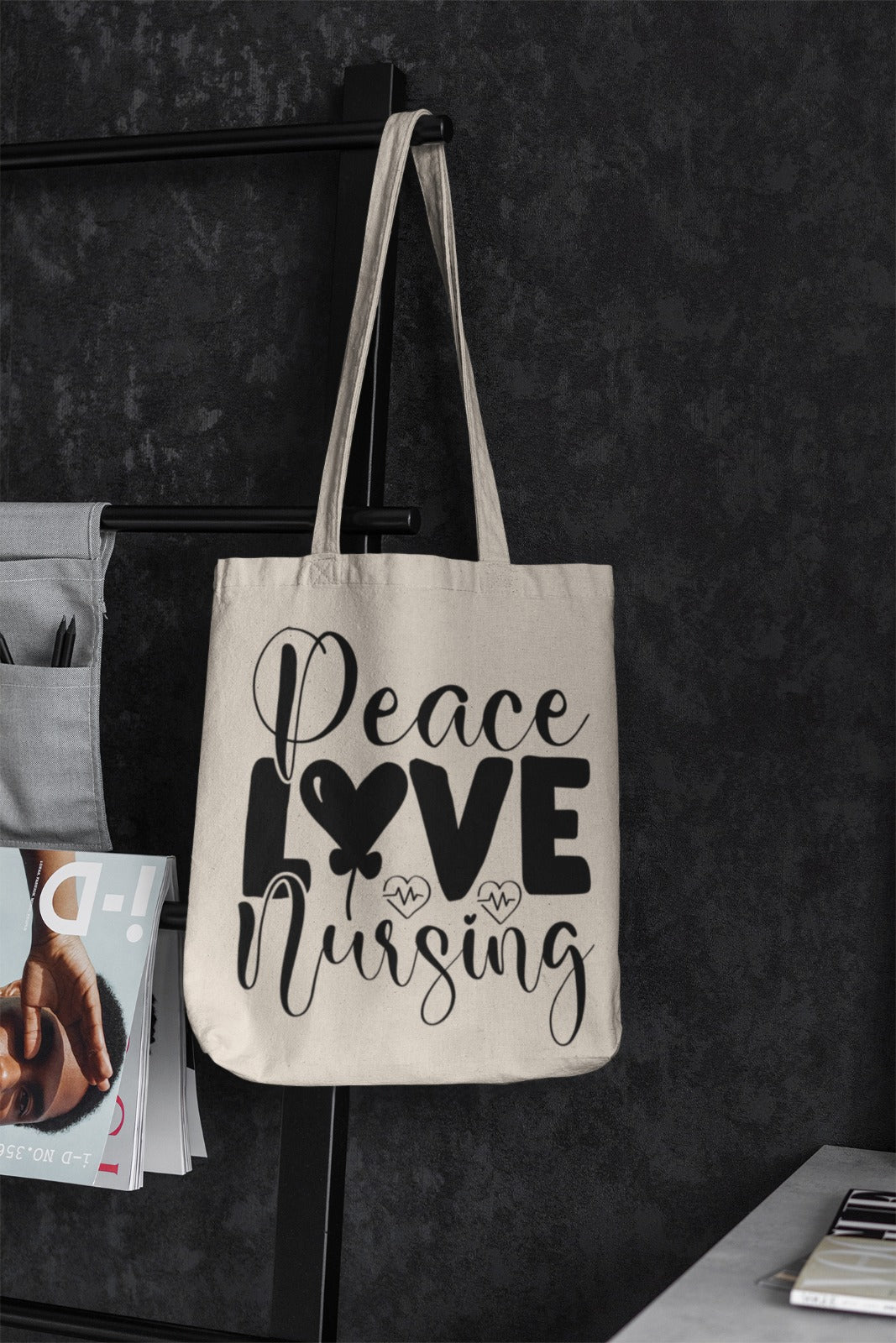 Nursing Tote Bag, Peace Love Gift for Nurse, Nurse Appreciation Week, Canvas Shoulder Bag, Nurse Graduation Present, Nurse Tote Bag for Work