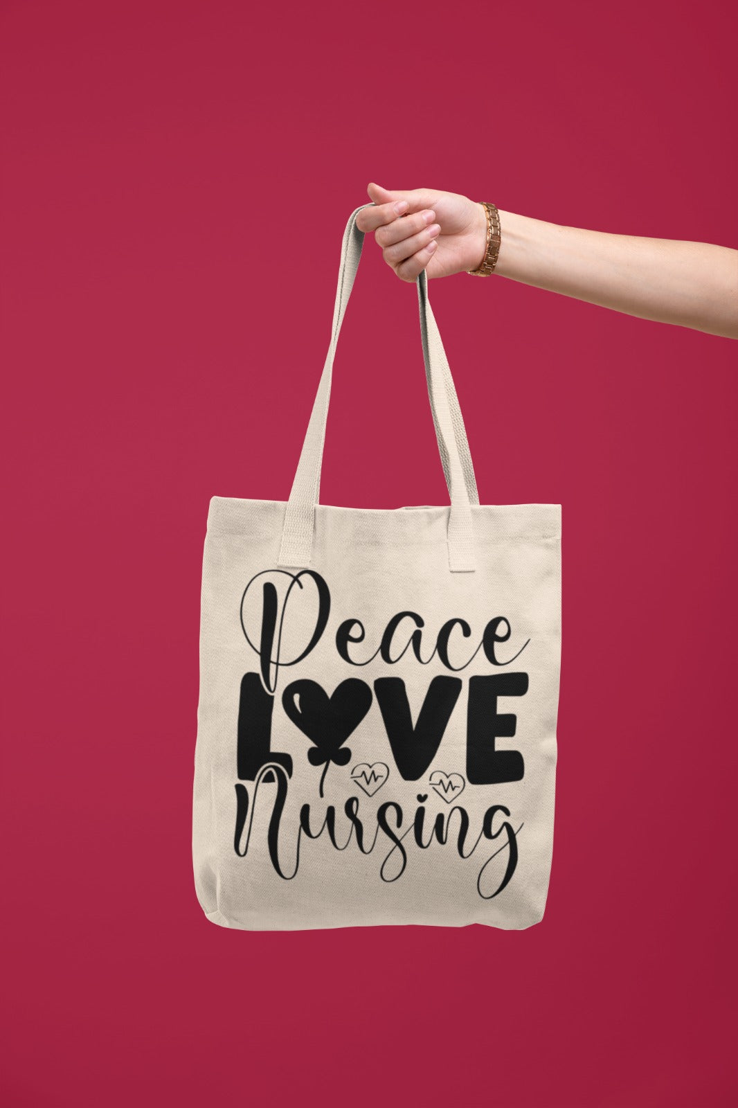 Nursing Tote Bag, Peace Love Gift for Nurse, Nurse Appreciation Week, Canvas Shoulder Bag, Nurse Graduation Present, Nurse Tote Bag for Work