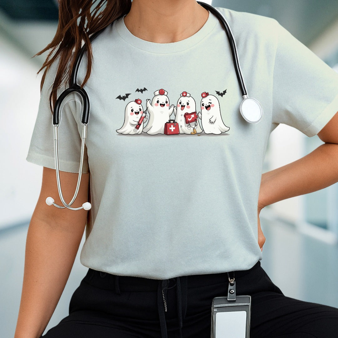 Nurse Halloween Ghosts T-shirt, Scary Halloween Costume Tee, Spooky Trick or Treat Shirt, Ghostly Nurse Halloween Apparel, Creepy Healthcare