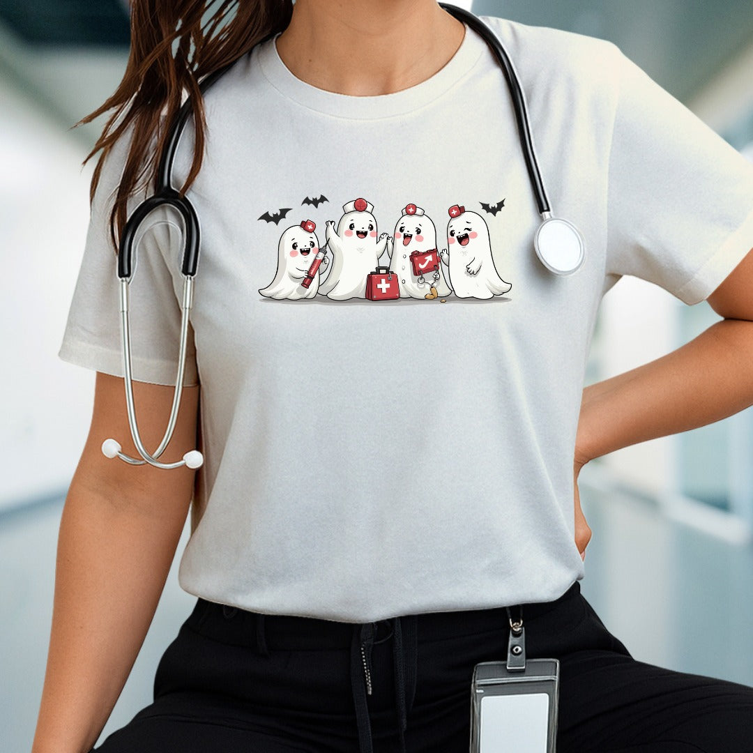 Nurse Halloween Ghosts T-shirt, Scary Halloween Costume Tee, Spooky Trick or Treat Shirt, Ghostly Nurse Halloween Apparel, Creepy Healthcare