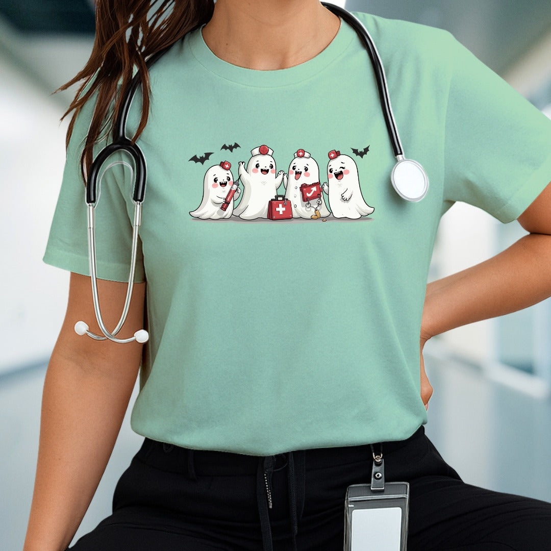 Nurse Halloween Ghosts T-shirt, Scary Halloween Costume Tee, Spooky Trick or Treat Shirt, Ghostly Nurse Halloween Apparel, Creepy Healthcare