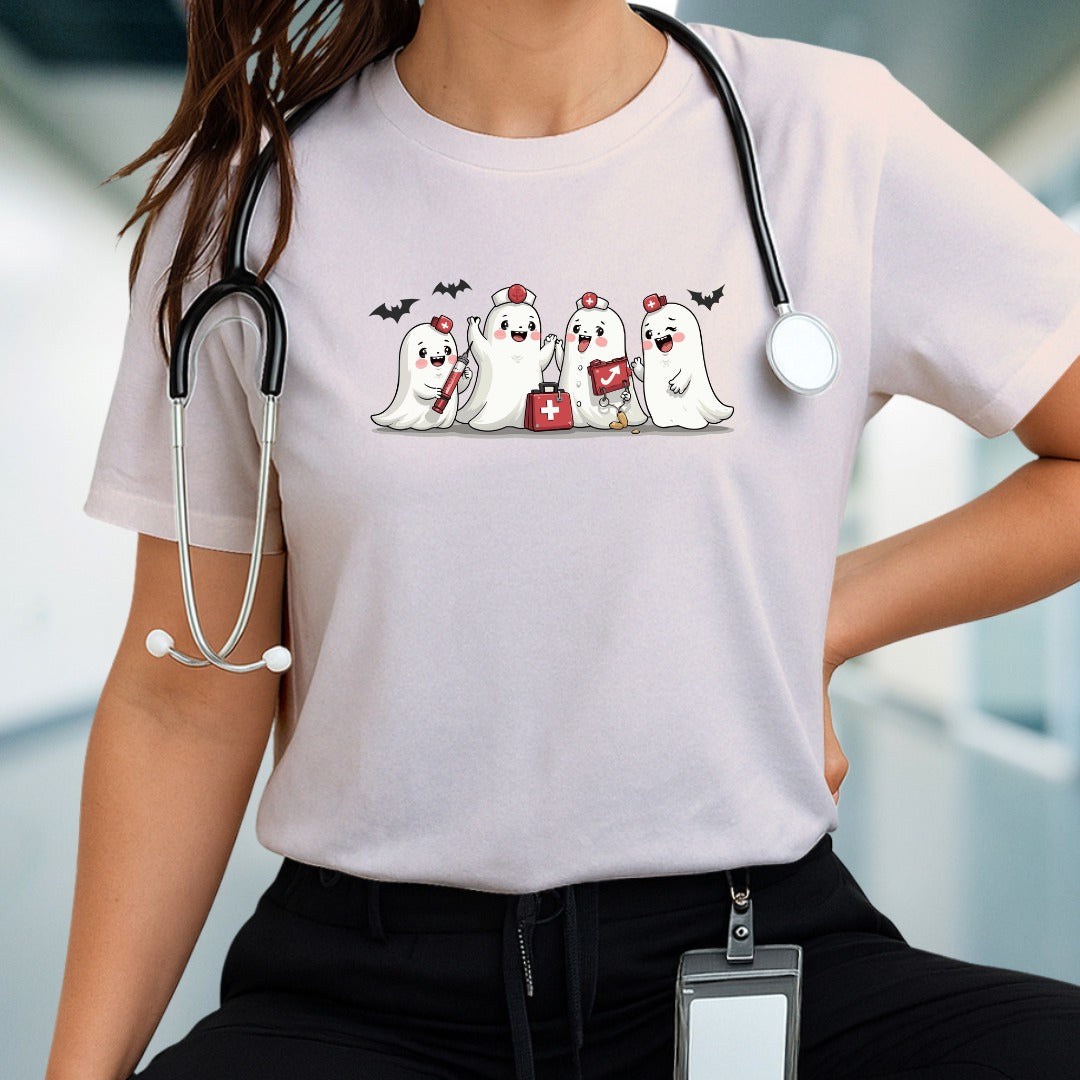 Nurse Halloween Ghosts T-shirt, Scary Halloween Costume Tee, Spooky Trick or Treat Shirt, Ghostly Nurse Halloween Apparel, Creepy Healthcare