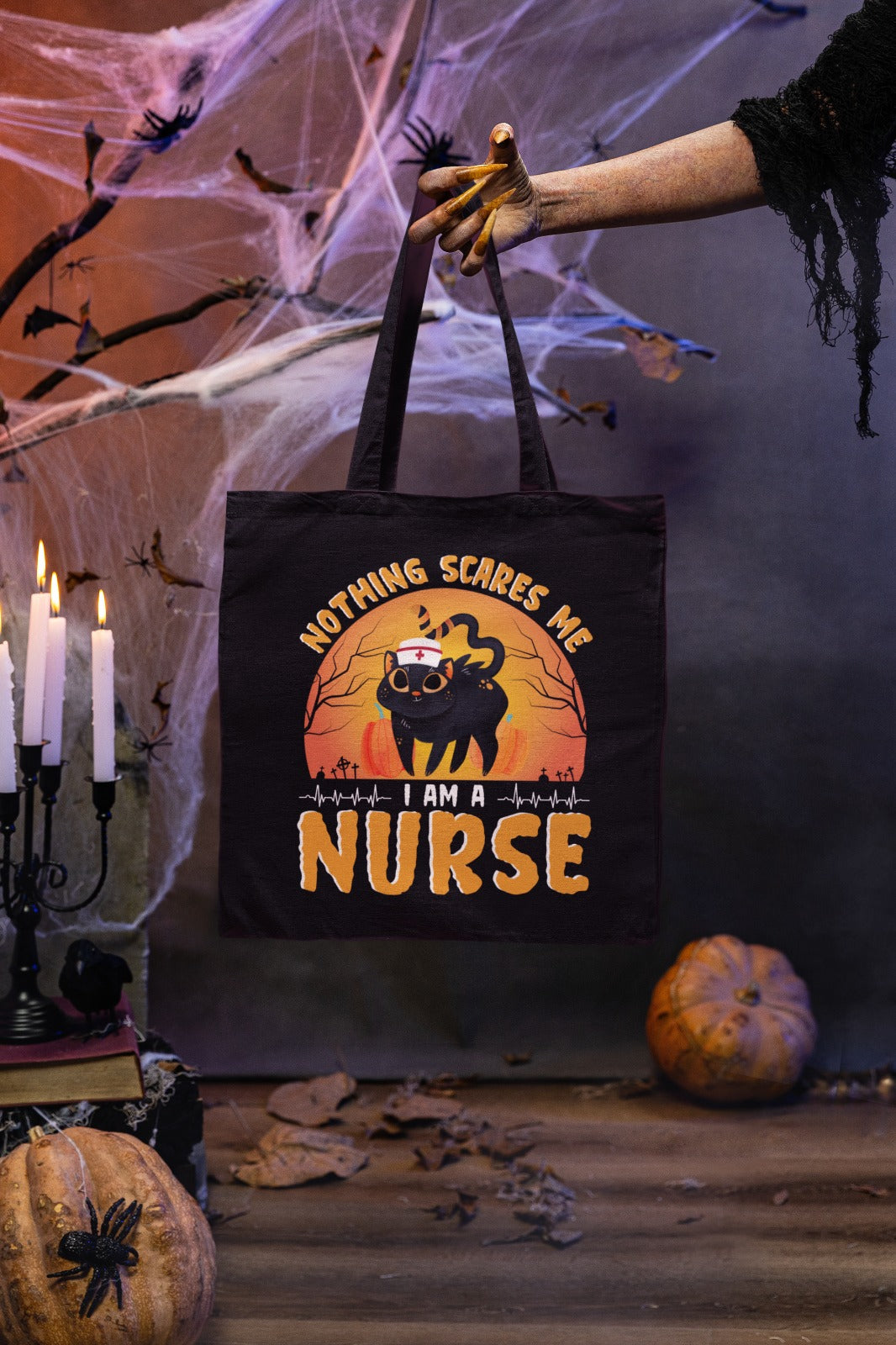 Halloween Nurse Tote Bag, Trick or Treat Bag, Nurse Gift, Halloween Costume, Nurse Cotton Tote, Nurse Appreciation, Nursing Student Tote Bag