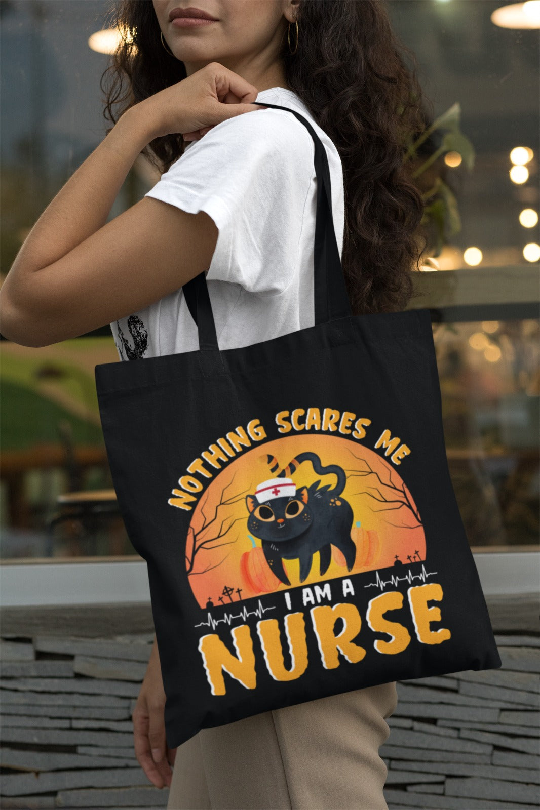 Halloween Nurse Tote Bag, Trick or Treat Bag, Nurse Gift, Halloween Costume, Nurse Cotton Tote, Nurse Appreciation, Nursing Student Tote Bag