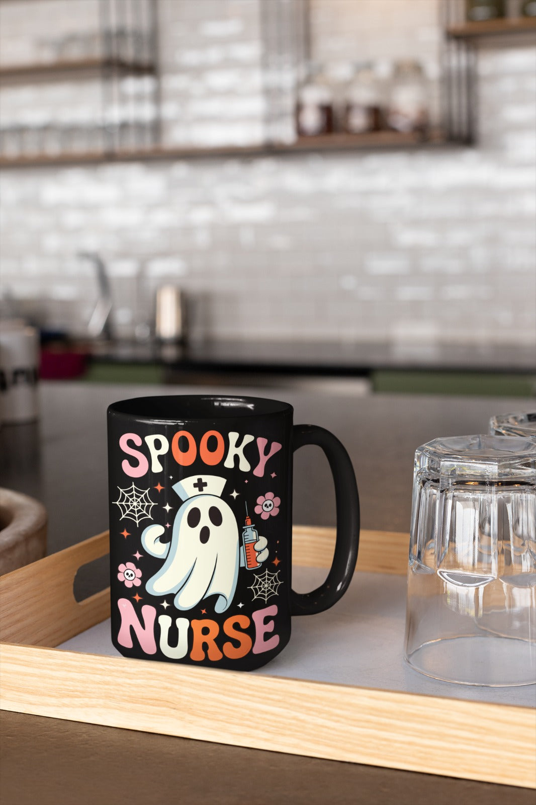 Spooky Nurse Mug, Halloween Coffee Mug, Nurse Appreciation Gift, Cute Ghost Mug, Black Ceramic Mug, Fun Nurse Decor, Nursing Mug, Coffee Mug