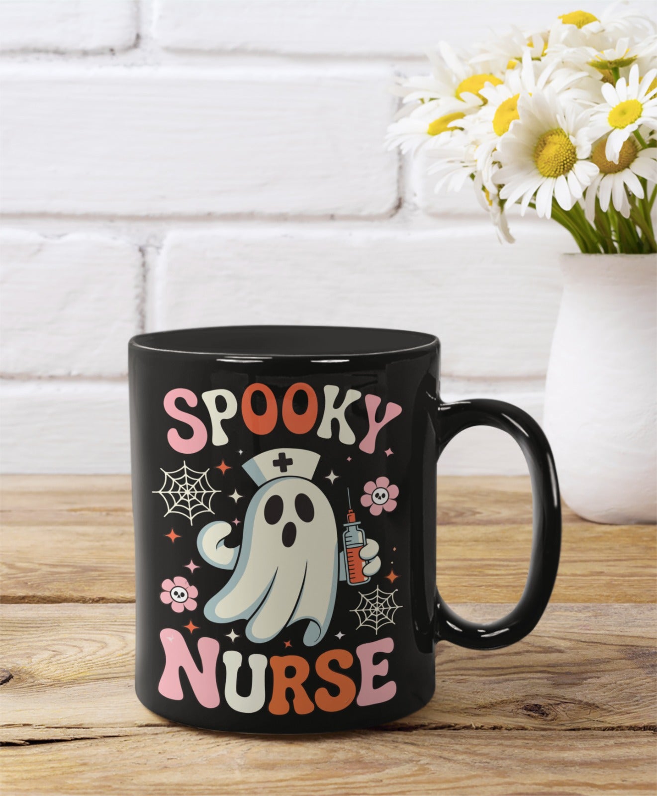 Spooky Nurse Mug, Halloween Coffee Mug, Nurse Appreciation Gift, Cute Ghost Mug, Black Ceramic Mug, Fun Nurse Decor, Nursing Mug, Coffee Mug