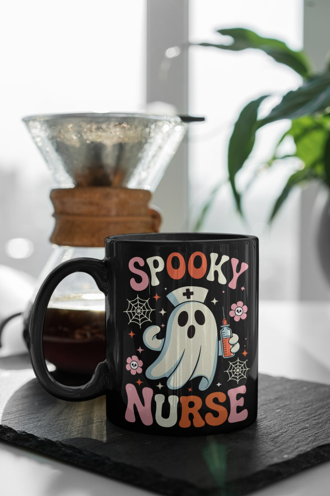 Spooky Nurse Mug, Halloween Coffee Mug, Nurse Appreciation Gift, Cute Ghost Mug, Black Ceramic Mug, Fun Nurse Decor, Nursing Mug, Coffee Mug